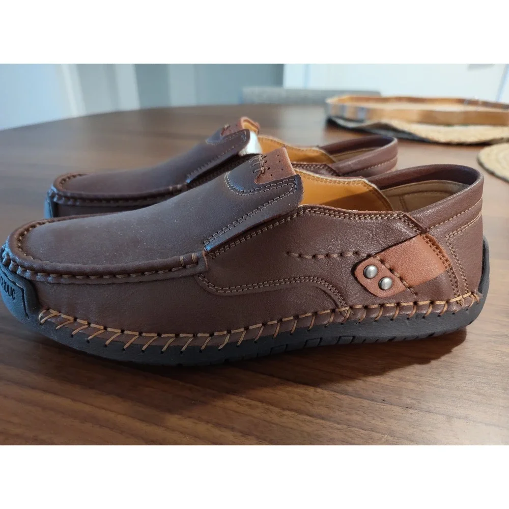 Greks Mens Brown Leather Slip On Loafers Casual Driving Shoes Size 38 EU 6 US